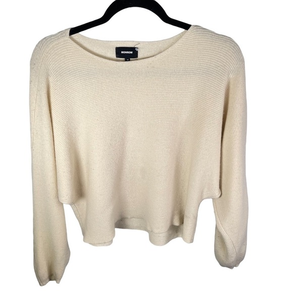 Monrow Womens Ribbed Off-The-Shoulder Wool & Cashmere-Blend Sweater Cream Medium - Picture 4 of 9
